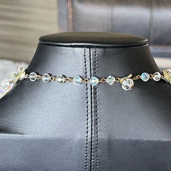 Vintage Triple Strand AB Crystal Beaded Necklace Stunning Art Deco Style Clasp - Picture 9 of 10